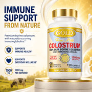 Sunshine Naturals Colostrum Gold 100% Skim Bovine Colostrum 1000mg, High Immunoglobulin Dietary Supplement, 120 Capsules, 3 Pack