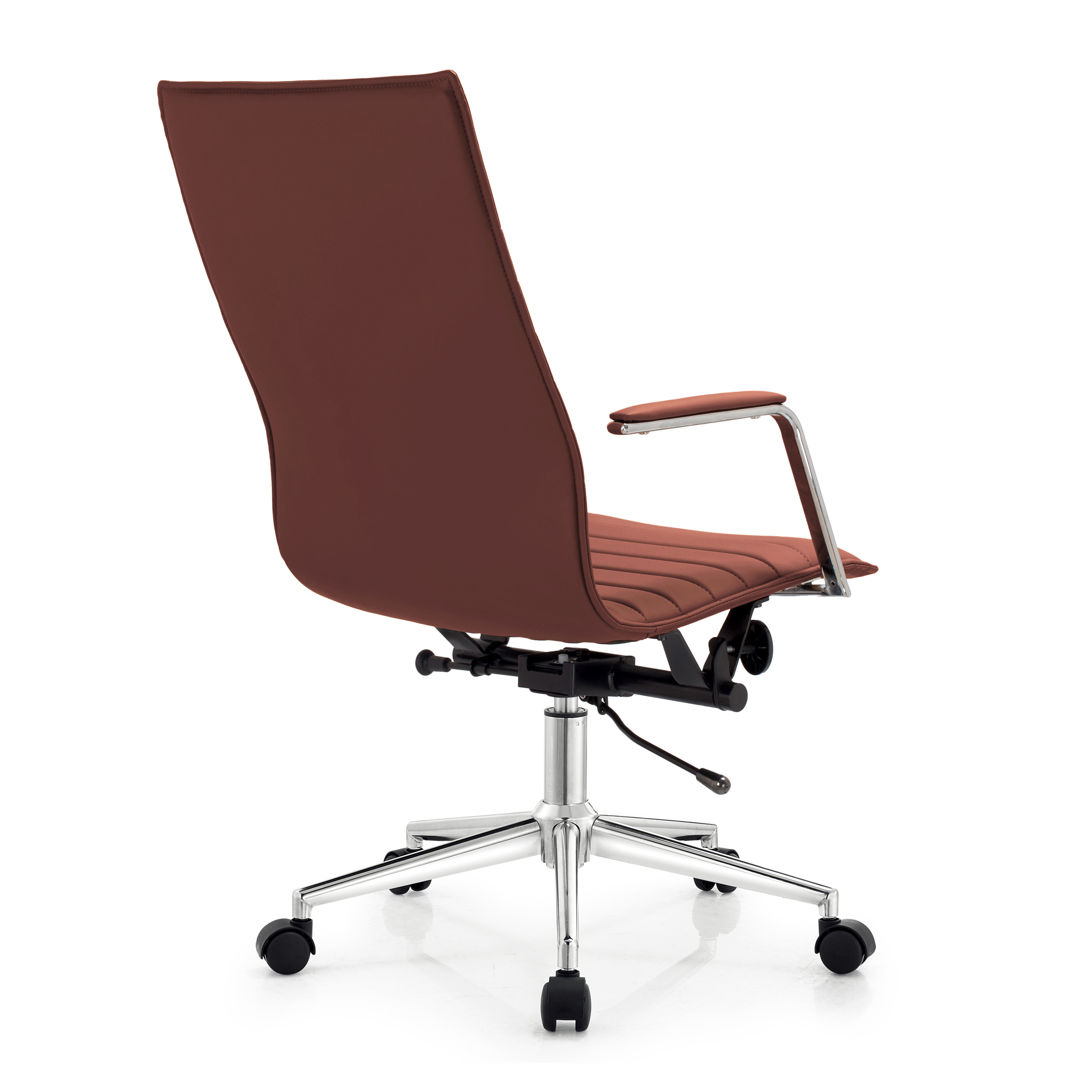 2xhome - Set of 2 Brown Mid Century Modern High Back Tall Ribbed PU Leather Swivel Tilt Adjustable Chair Designer Boss Executive Manager Office Conference Room Work Task Computer