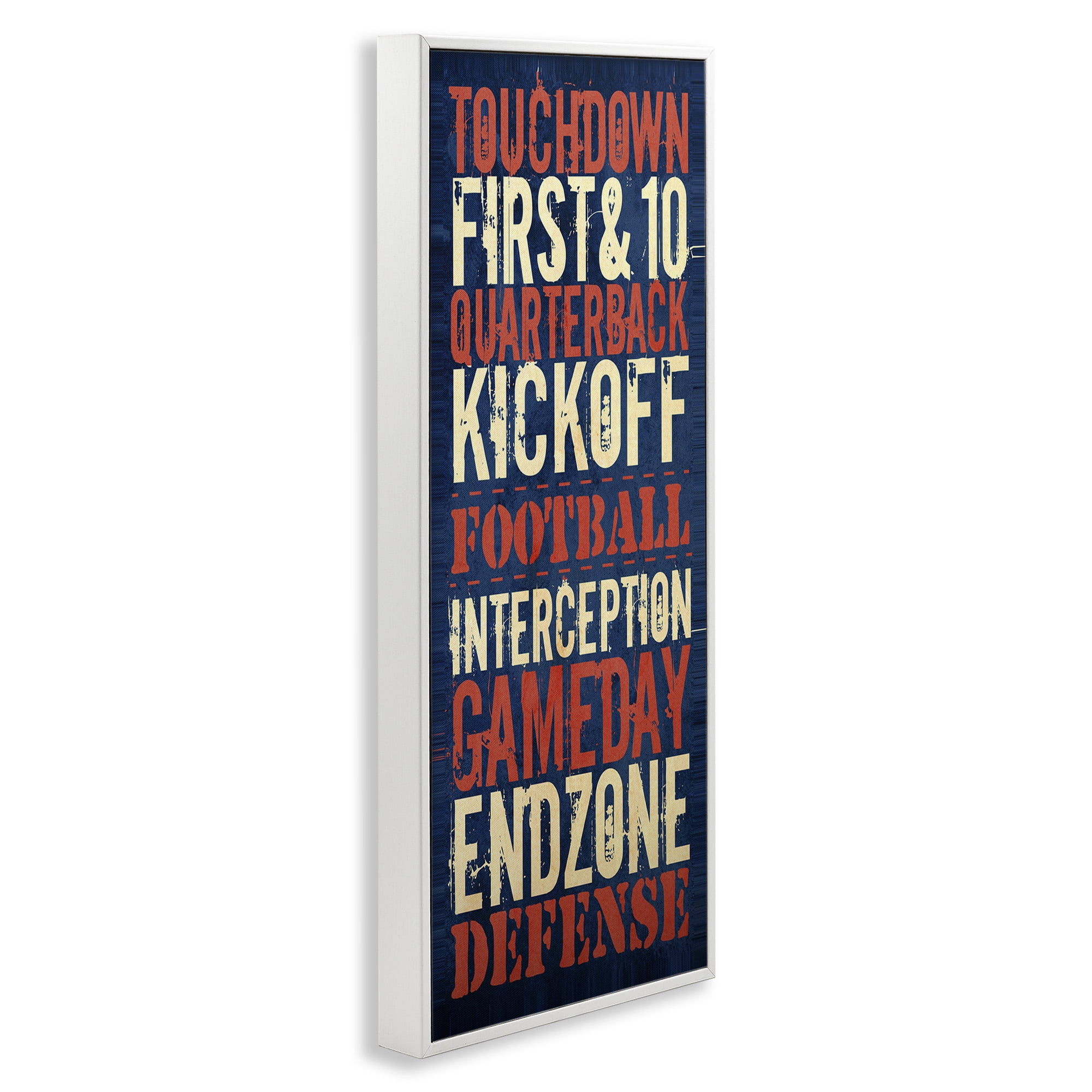 Stupell Industries Rustic Football Phrases Art for Kids Painting White Framed Art Print Wall Art, 13 x 30