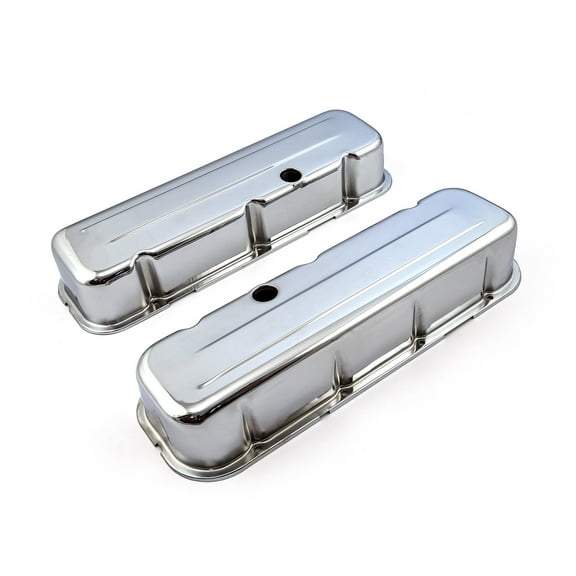Speedmaster PCE314.1004.02 Compatible with Chevy BBC 454 Chrome Steel Valve Covers - Tall w/ Baffled Hole