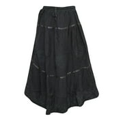 <mark>Mogul</mark> Women's Long Skirt Black Elastic Waist Rayon Skirts
