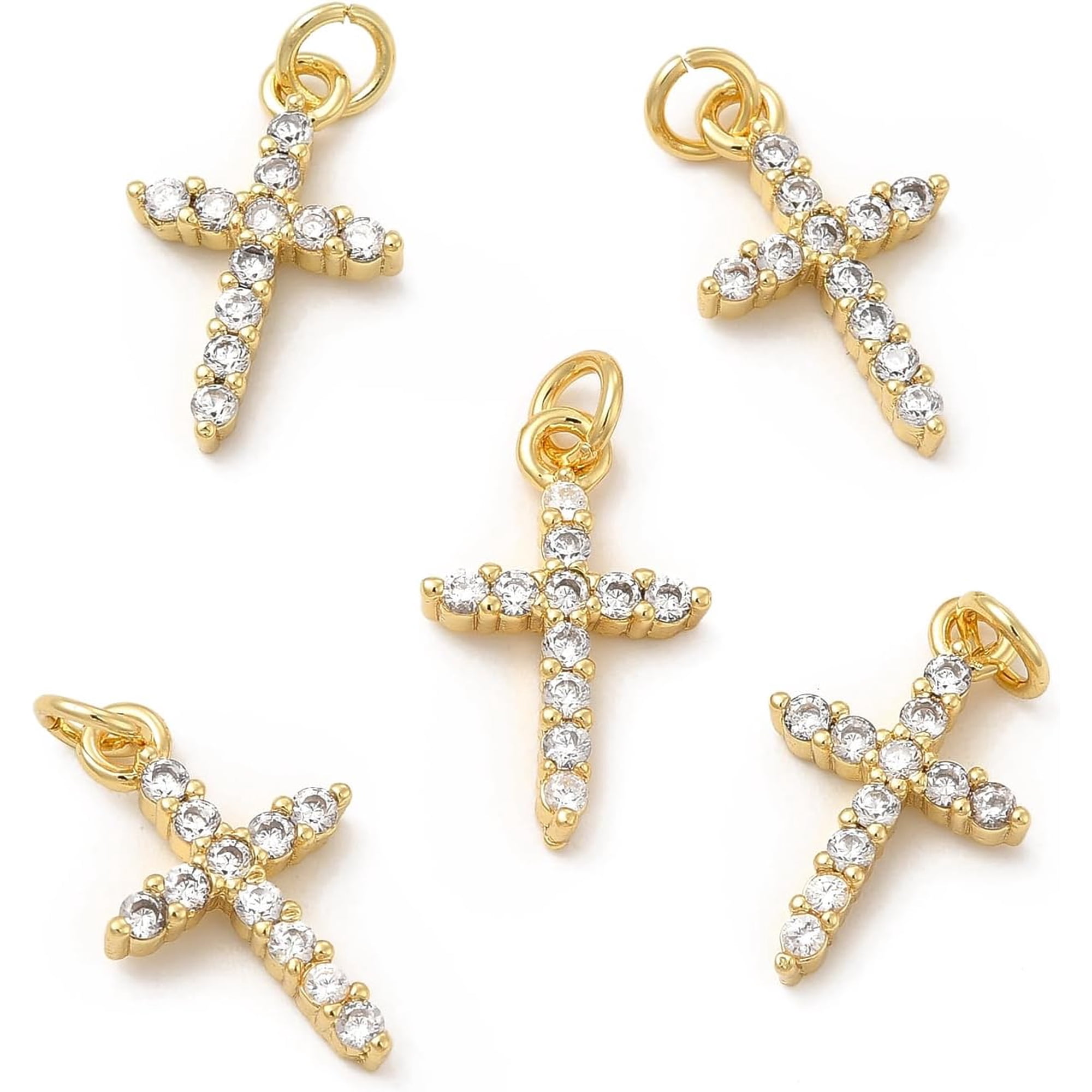 5Pcs Brass Cubic Zirconia Pendants Religion Cross Charm Pendant Accessory Jewelry Findings with Jump Ring for Women Gifts Personalized Jewelry Golden 18.5x11.5x3mm Hole: 3.3mm