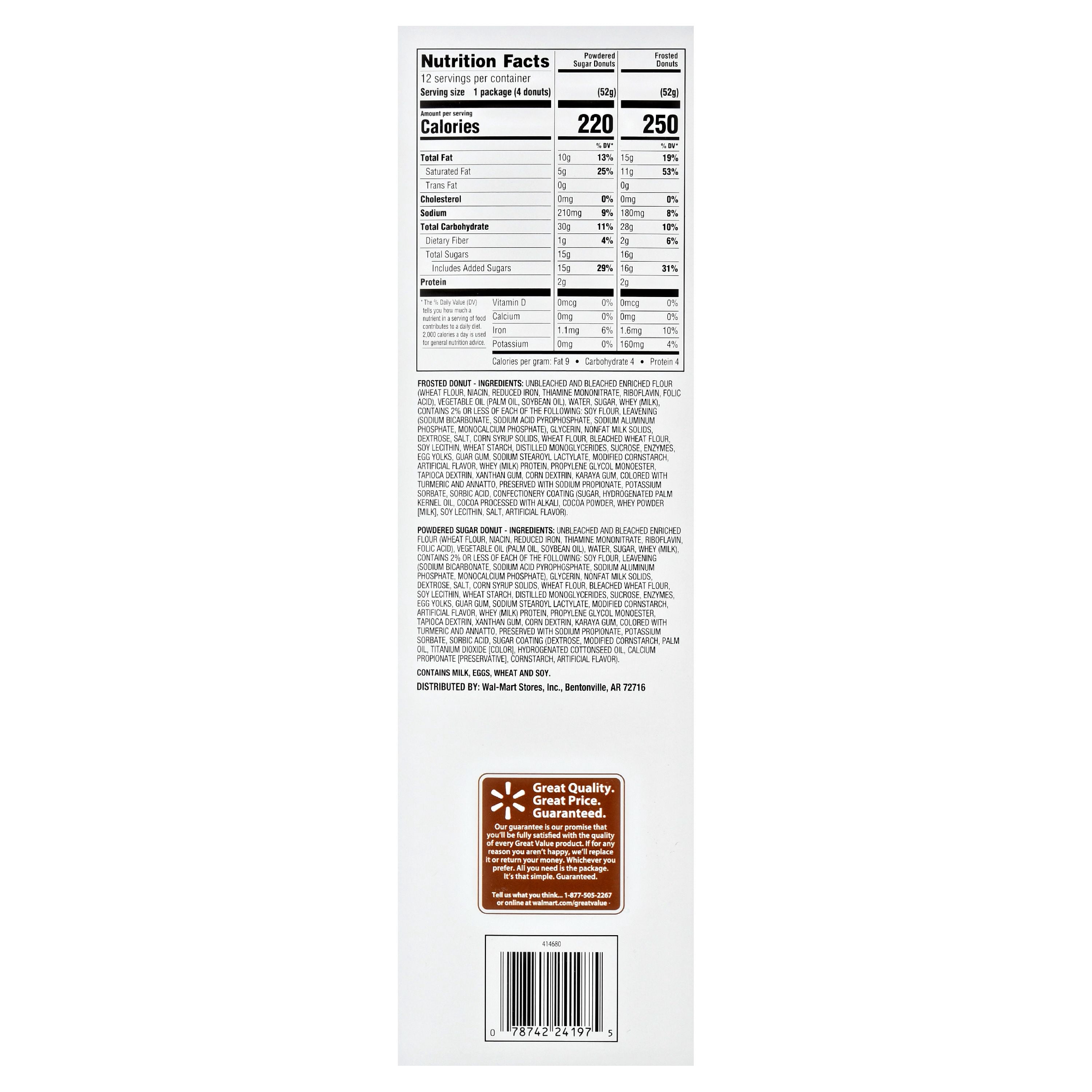 Great Value Donut Variety, Frosted Chocolate & Powdered Sugar, 22 oz, 12 Count