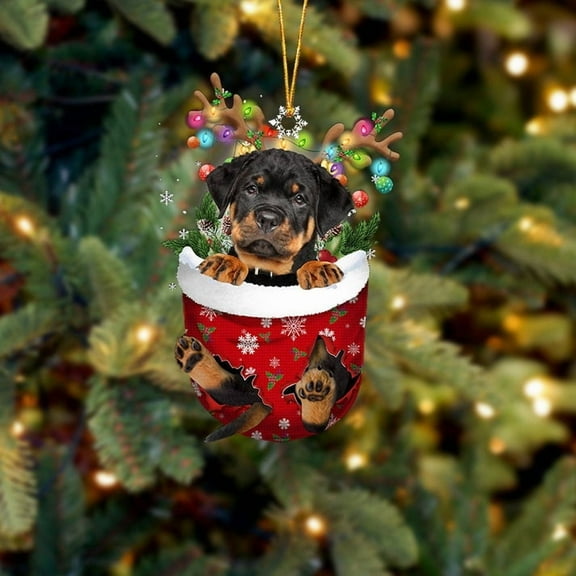Acrylic 2D FLAT - Rottweiler In Snow Pocket Christmas Ornament Flat Acrylic Dog Ornament - Holiday Tree Decoration
