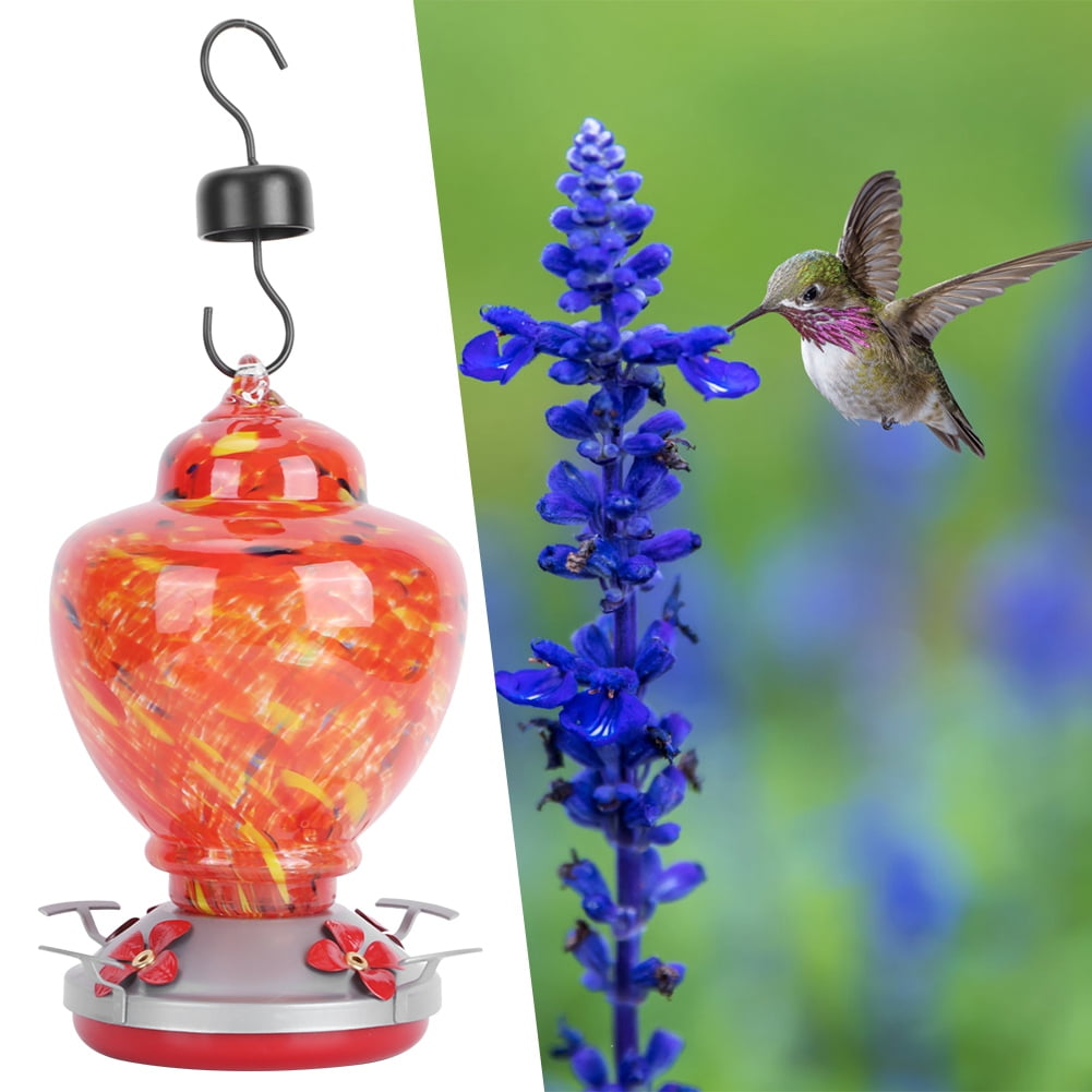 Rupoun Hand-Painted Stained Glass Bird Feeder for Hummingbirds Outdoor Garden Decoration 6.5 x 8.9 Inches / 16.5 x 22.5 cm Type A