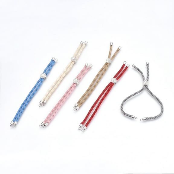 Cotton Cord Bracelet Making with Brass Findings Flat Round with Tree of Life Mixed color 8-5/8 inch(22cm) Hole: 2mm