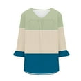 thumbnail image 3 of Aofany Plus Size Tops for Women 3/4 Ruffled Sleeve Patchwork Color T Shirts Casual V-neck Pleated Loose Fitting Cotton Tunics, 3 of 4