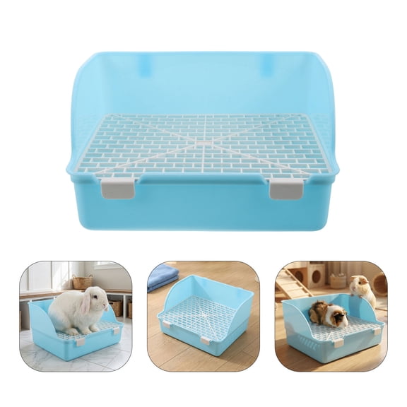 Mobestech Easy Install Large Rabbit Corner Litter Box Pan with Splash Proof Grate for Small Pets