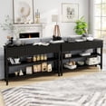 thumbnail image 3 of LAZZO Modern Fluted Console Table, Narrow Long Behind Couch Sofa Entryway Table with 3 Drawers & 2-Tier Open Shelf, Black, 3 of 9