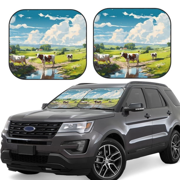 Fotbe Countryside Farm Cow Juego de 2 Piezas de Parasoles para Parabrisas | Bloqueador Solar para Auto | Accesorios Plegables para Protección Solar Interior-Small