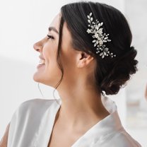 Wedding Hair Comb Pearl Bride Hair Pins Flower Hair Piece Rhinestone Bridal Hair Accessories for Women and Girls