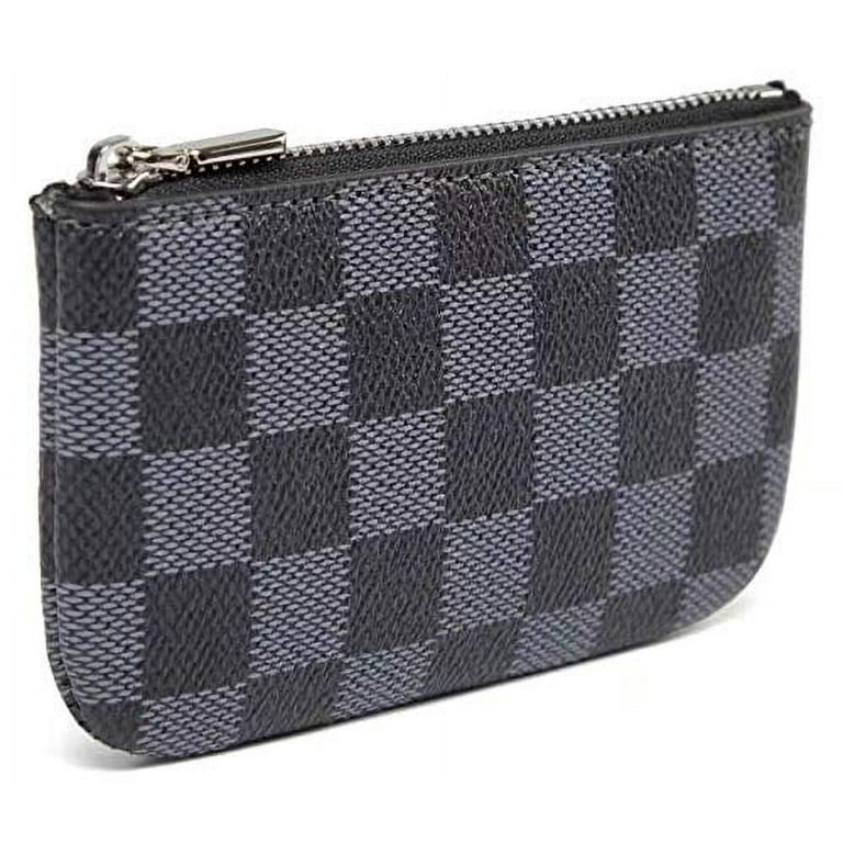 Daisy Rose Luxury Zip Checkered Key Chain Pouch | PU Vegan Leather Mini Coin Purse Wallet with Clasp