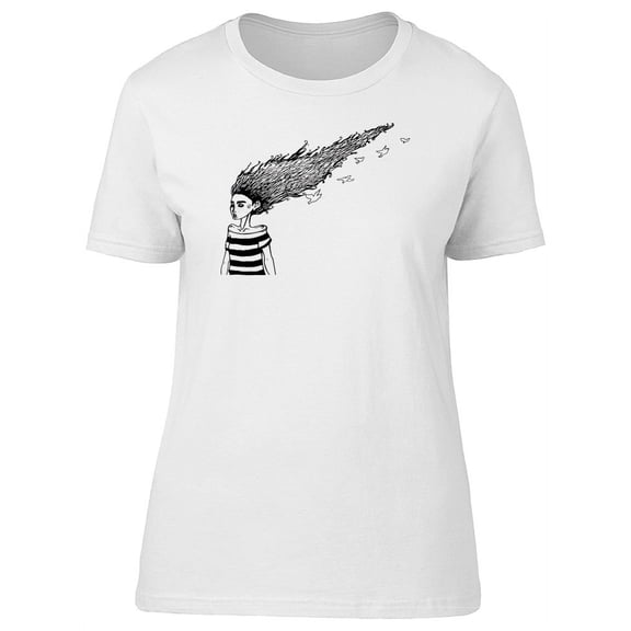 Girl In Striped Shirt Long Hair T-Shirt Women -Image by Shutterstock, Female x-Large