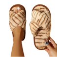 thumbnail image 4 of uublik Womans Fuzzy Slippers Indoor Home Slippers House Slippers Open-Toe Breathable Winter Indoor Slippers, Khaki, 4 of 5