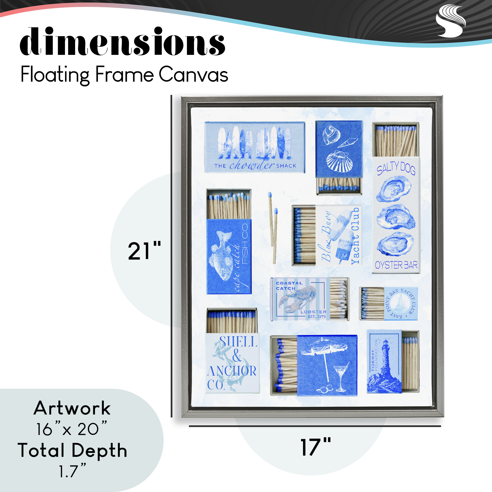 Blue Coastal Matchboxes Gray Framed Floater Canvas Wall Art, design by Ziwei Li
