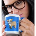 thumbnail image 2 of 3drose, Cute Bulldog Fawn and White Coat - Cartoon Dog - Blue with Pawprints, 15oz Two-tone Blue Mug, 2 of 6