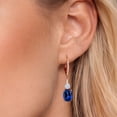 thumbnail image 3 of Gem Stone King 18K Rose Gold Plated Silver Blue Created Sapphire and Moissanite Dangle Earrings for Women with Lab Grown Diamond (5.09 Cttw, Oval 9X7MM), 3 of 6