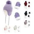 thumbnail image 2 of Bonnet d'Hiver pour Enfants avec Pompon Bonnet Tricoté Gant Épais Mitaines Ensemble, 2 of 9