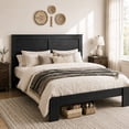 thumbnail image 2 of Queen Bed Frame for 800lbs Weight Capacity, Farmhouse Wooden Queen Platform Bed with Headboard, Wood Slat Support, No Box Spring Needed, Easy Assembly, Black, 2 of 7