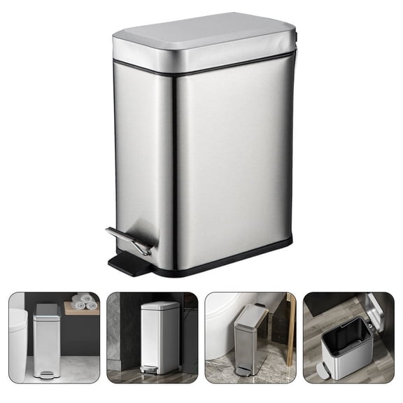 UPKOCH Indoor Garbage Bin Trash Can Stainless Steel Silver 1Set