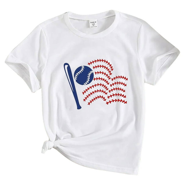 TZEWGL Short Sleeve T-Shirts For Girl Baseball 3D Print Crewneck Clothes For Newborns size 10-12T
