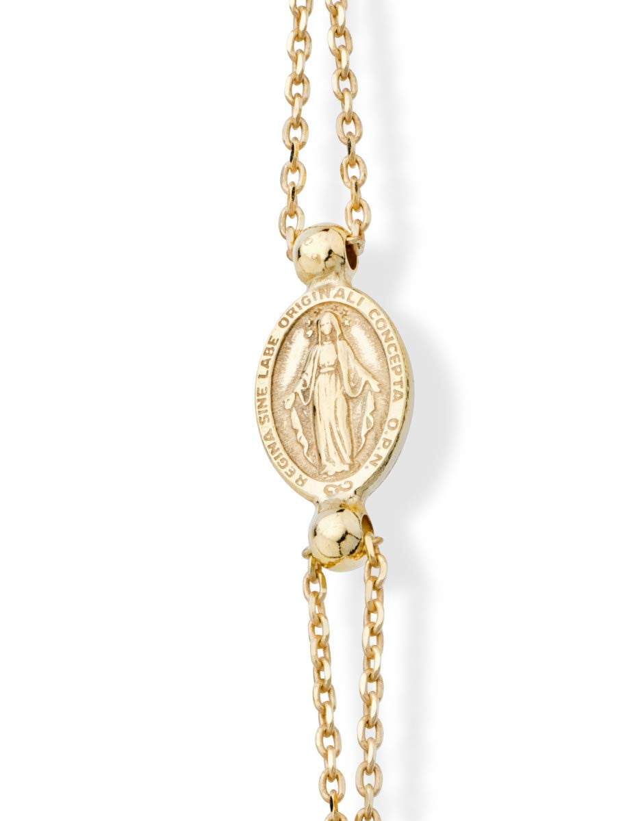 Miabella 18K Gold over 925 Sterling Silver 3.5-4mm White Cultured Freshwater Pearl Rosary Cross Charm Bead Bracelet for Women, Adjustable Link Chain 6 to 8 Inch 925 Italy (6" to 7")