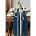 thumbnail image 2 of Navy Blue Beige Striped Short Table Runners 36 Inches, Cotton Linen Fabric Table Runner Dresser Scarf, Farmhouse Retro Lines Modern Tablerunner for Party/Kitchen/Dinner/Wedding Decor 13''x36'', 2 of 7