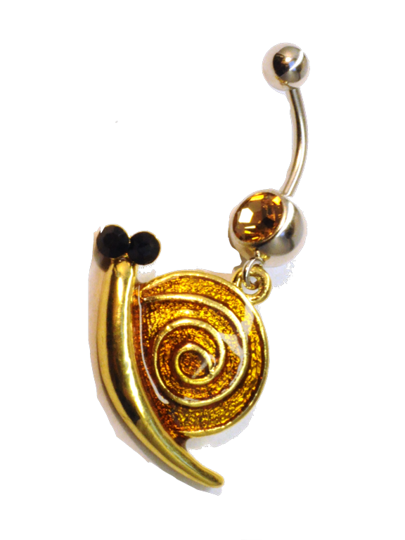 24K Gold Snail Dangle Belly Ring 14G (1.6MM) (B/1/7/187) (1 Piece) 24K Over 316L Surgical Steel Nickel Free