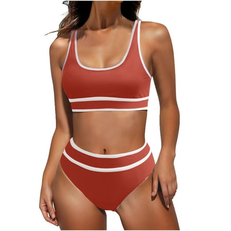 YanHoo Women Bikini Sets 2 Piece High Waisted Color Block Sporty Bathing Suit Cheeky High Cut Bikini Swimsuits 2024 Summer Savings Sales
