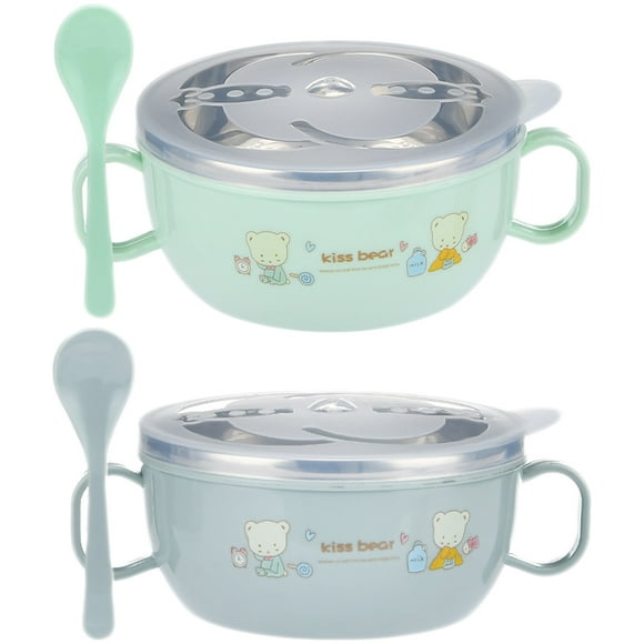 Tazón de arroz de acero inoxidable con aislamiento térmico de 2 piezas, vajilla para niños