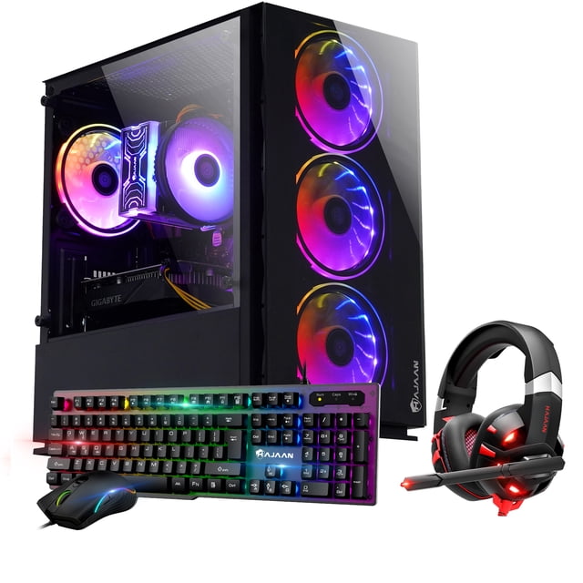 HAJAAN Prebuilt Gaming PC - Intel Quad Core i7 Processor, 32GB DDR4 RAM, 1TB SSD, NVIDIA GeForce GTX 1660 Super GDDR6 6GB, RGB Keyboard Mouse Headset, AC WiFi, Windows 10 Pro