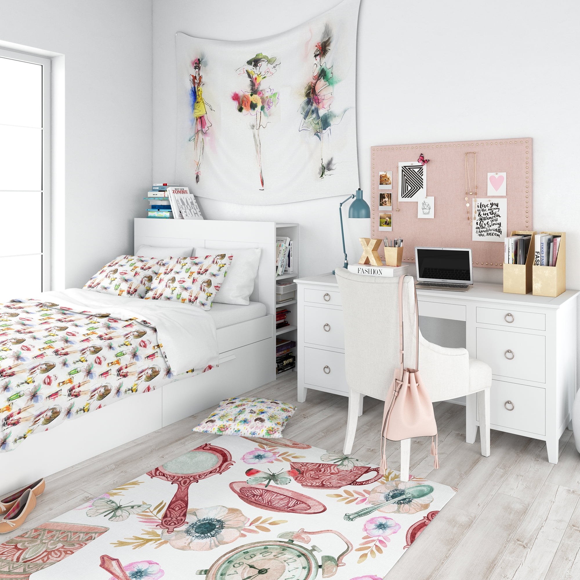 Designart 'Beauty and Fashion Pattern with Girls' Modern Teen Duvet Cover Set