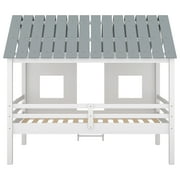 Euroco Wood Twin Size House Bed with Ladder for Kids Teens, Low Loft Bed, White