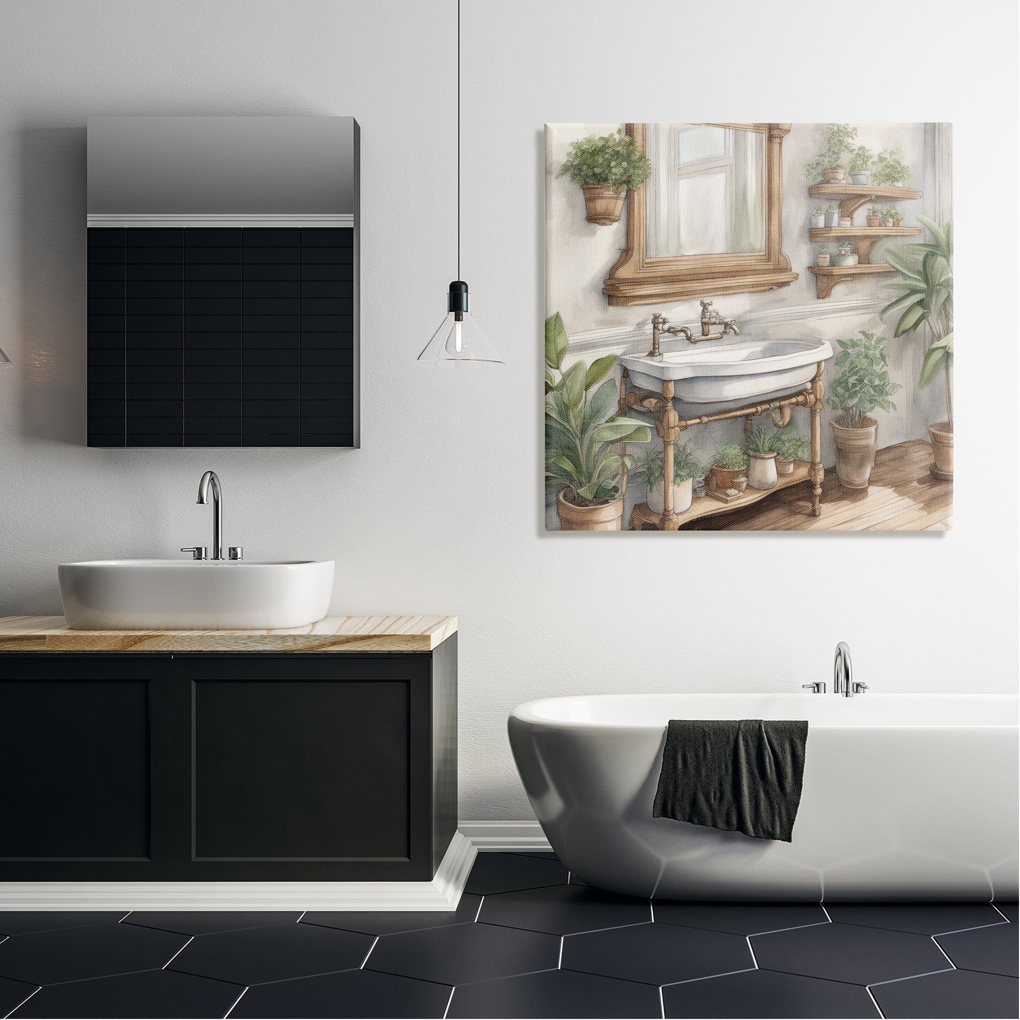 Stupell Industries Bathroom View with Plants Botanical & Floral Painting Gallery Wrapped Canvas Art Print Wall Art, 36 x 36