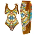 thumbnail image 2 of WREESH Womens One Piece Swimsuits Beach Cover Ups Fashion Retro Print Tight Fitting Bikini Swimsuit Chiffon Overskirt Suit Sleeveless Bathing Suits Brown, 2 of 5