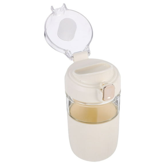 TABLZONE Heat Resistant Glass Water Bottle, White, Flip Lid, Builtin Filter, Easy to Clean, Ideal for Travel