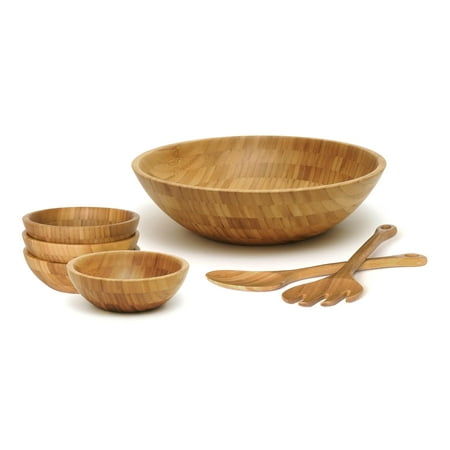 

Bamboo Wood Salad Bowls with Server Utensils 7-Piece Set Assorted Sizes