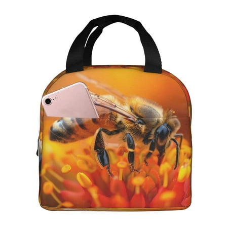Insulated Lunch Bag for Women Men - Honeybee On Vibrant Flower Leakproof Cooler Lunch Box for Women Men  Lunch Tote Bags for Work School Picnic Travel