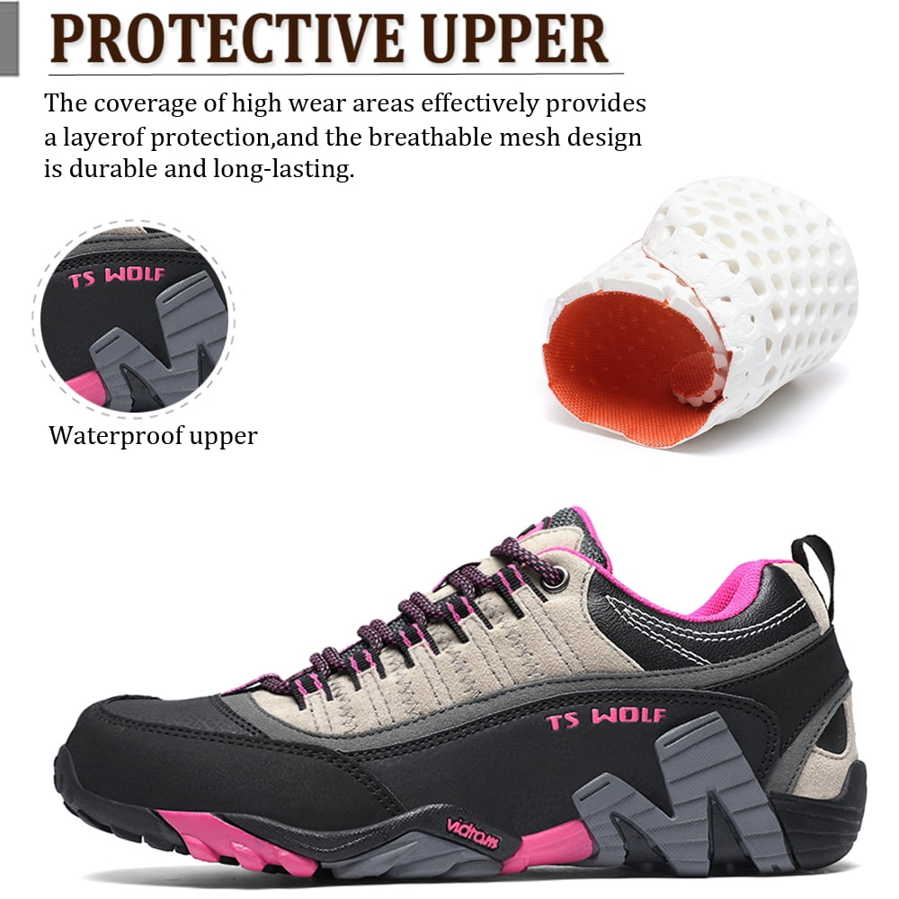 Men's Women's Extra Wide Outdoor Hiking Shoes Waterproof Durable Non-Slip Lightweight Trekking Camping Athletic Shoes Pink 6 Men/7 Women