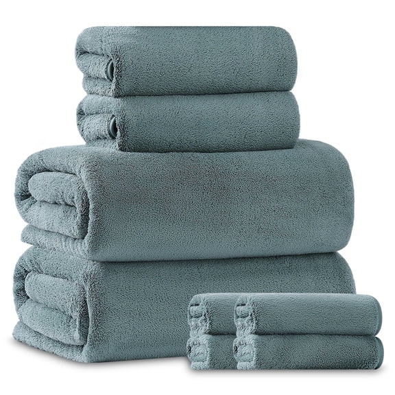 Beartech 8 Piece Bath Towels Set-2 Bath sheet,2 Hand Towel,4 Washcloths,Soft Lightweight Family Towel Highly Absorbent Microfiber Towel Quickly Dry & Less Lint Shower towel for Bathroom-Lichen
