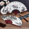 thumbnail image 4 of Abanico plegable de 3 estilos con abanicos de mano de tela con pintura tradicional china, abanicos de mano grandes de estilo chino con patrón de caligrafía, abanico plegable para fiestas y bailes., 4 of 5
