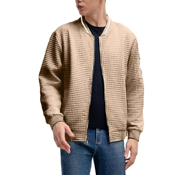 FBMDBB Mens Winter Jacket Casual Bomber Jackets Color-Block Lightweight Varsity Jacket Fashion Zipper Coat with Pockets