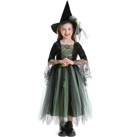 

PMVFHDE Big Girls Christmas Sweater Kids Girls Green Witch Dress Performance 2Pieces Dress Hat Clothes Set Dark Green 5-6 Years