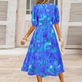 thumbnail image 6 of Rciityk Blue Women's Summer Short Sleeve V-Neck Flower Print Waisted Mid-Calf Dress Beach Dresses for Women 2024 Vacation, 6 of 6