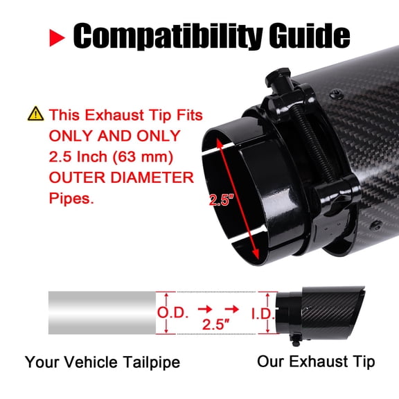 1pc Carbon Fiber Exhaust Tip, 2.5 Inch Inlet to 4 Inch Outlet, Tailpipe Muffler Tip, Clamp- Install, Gloss Black