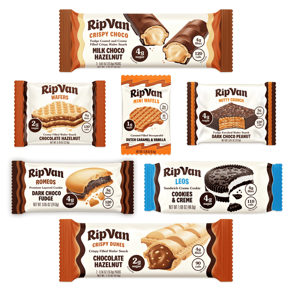 Rip Van Variety Discovery Pack (7 Count) – Low Sugar Healthy Snack Sample, Keto Friendly, High Fiber, Low Carb
