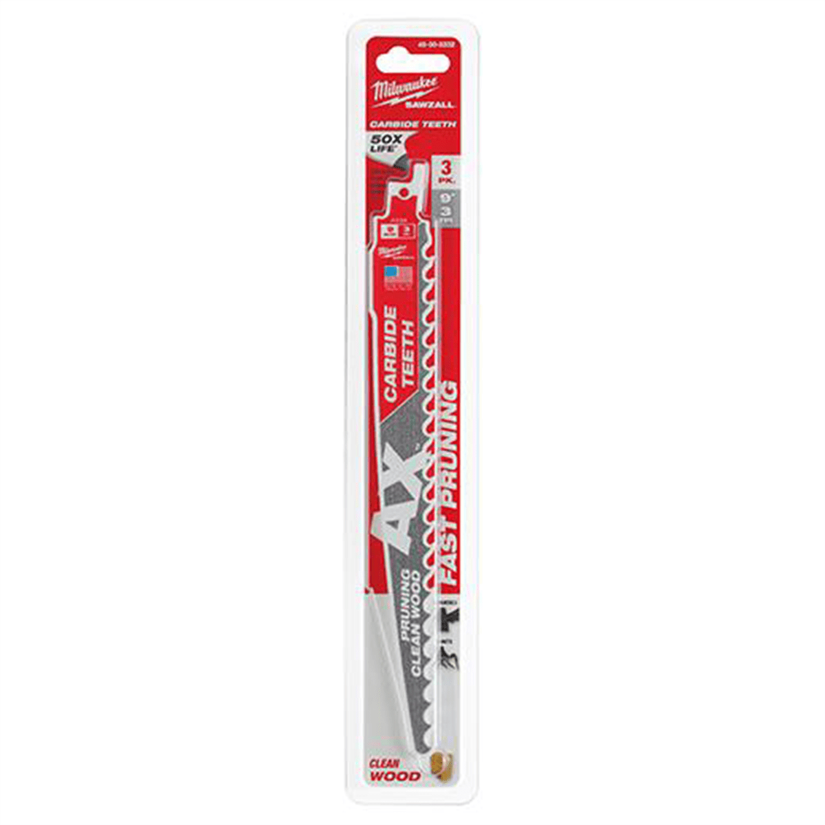 Milwaukee Tool 9" 3 TPI The AX with Carbide Teeth for Pruning & Clean Wood SAWZALL Blade 3PK