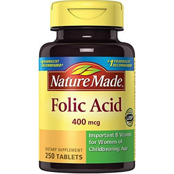 Nature Made Folic Acid 400 mcg (665 mcg DFE) Tablets, 250 Count (Pack of 3)