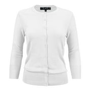 YEMAK Women's Knit Cardigan Sweater – 3/4 Sleeve Crewneck Basic Classic Casual Button Down Soft Lightweight Top