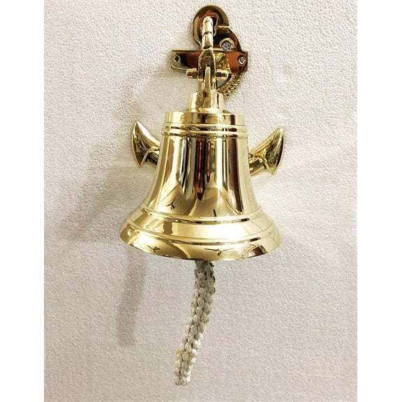 6" Solid Brass Polished Hanging Bell (Anchor Attached)